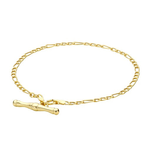 9ct Gold T-Bar Hollow Figaro Albert Chain 19cm Bracelet