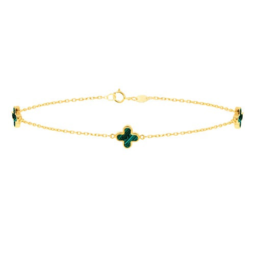 9ct Gold Three Malachite Petals Bracelet