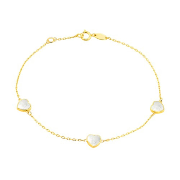 9ct Gold Three Mother of Pearl Heart Petals Bracelet