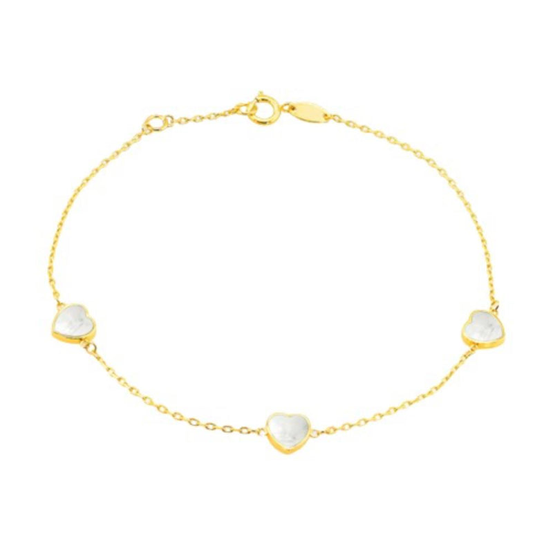 9ct Gold Three Mother of Pearl Heart Petals Bracelet