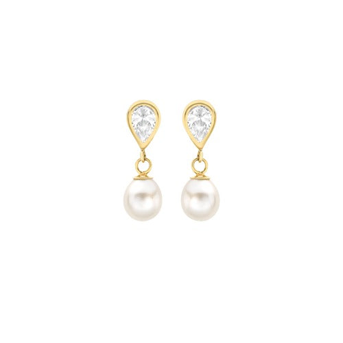 9ct Gold Cubic Zirconia and Pearl Drop Earrings