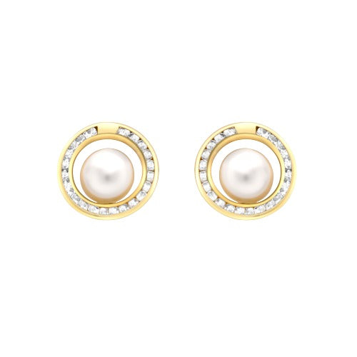 9ct Gold Cultured Pearl & Cubic Zirconia Stud Earrings