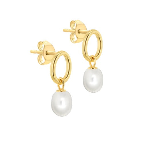 9ct Gold Oval Cultured Pearl Baroque Drop Earrings