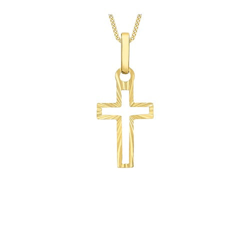 9ct Gold 9mm x 21.5mm Diamond Cut Cross Pendant Necklace