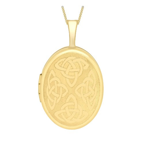 9ct Gold Etched Celtic Oval Pendant Necklace