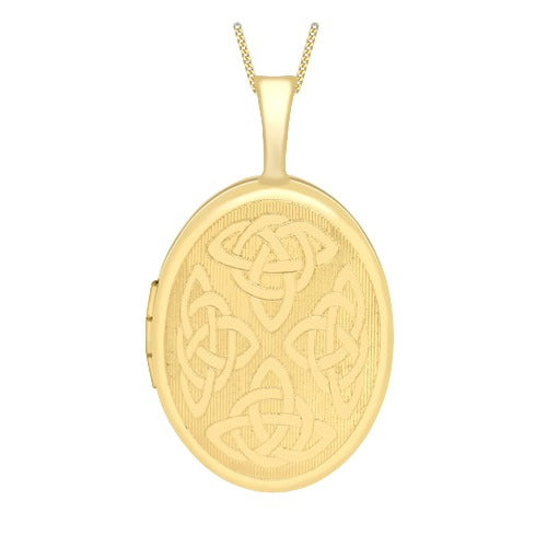 9ct Gold 16mm x 25mm Etched Celtic Oval Pendant Necklace