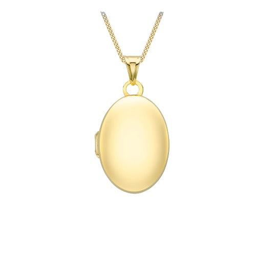 9ct Gold Medium Polished Oval 15.5mm x 28mm Locket Pendant Necklace