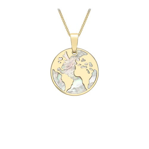9ct Gold Mother of Pearl "World Map" Disc Necklace