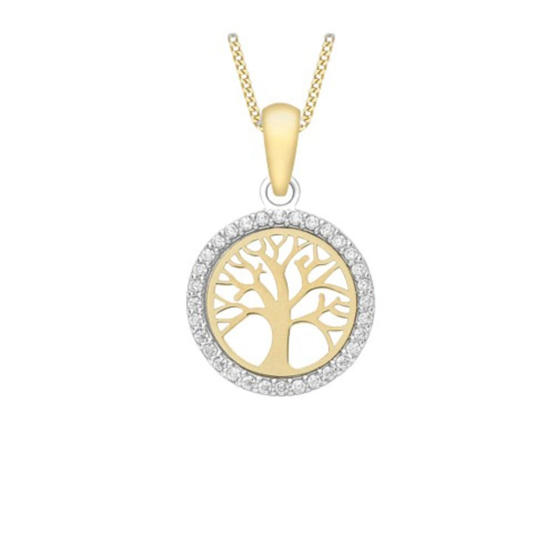 9ct Gold Cubic Zirconia 12.7mm 'Tree of Life' Pendant Necklace
