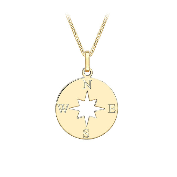 9ct Gold 16mm x 22.70mm Compass Pendant Necklace