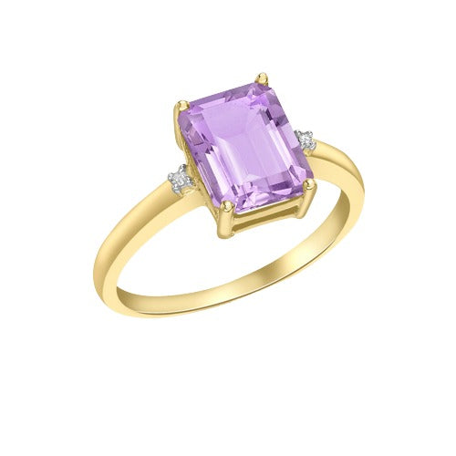 9ct Gold 0.01ct Diamond and Amethyst Ring