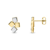 9ct Two Tone Gold Blocks Stud Earrings