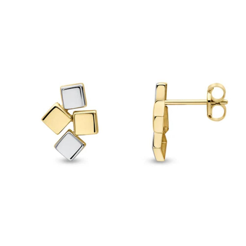 9ct Two Tone Gold Blocks Stud Earrings
