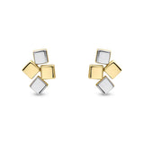 9ct Two Tone Gold Blocks Stud Earrings