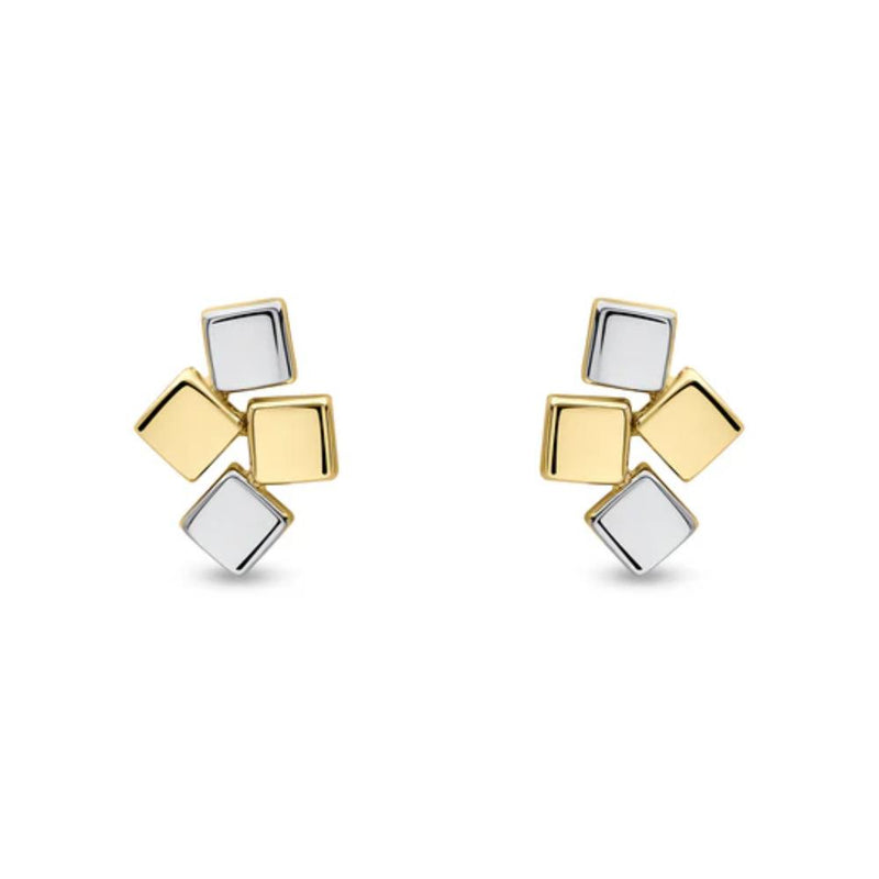 9ct Two Tone Gold Blocks Stud Earrings