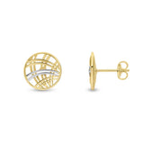 9ct Two Tone Gold Round Latticework Stud Earrings