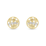 9ct Two Tone Gold Round Latticework Stud Earrings
