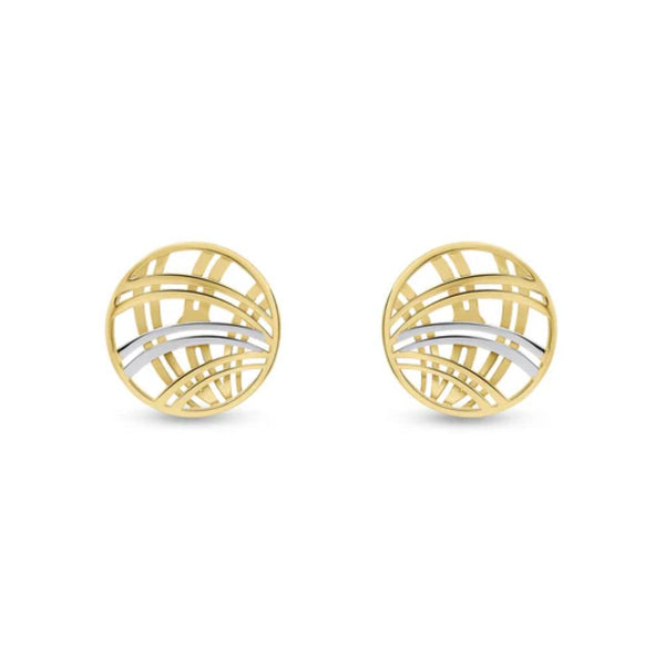 9ct Two Tone Gold Round Latticework Stud Earrings