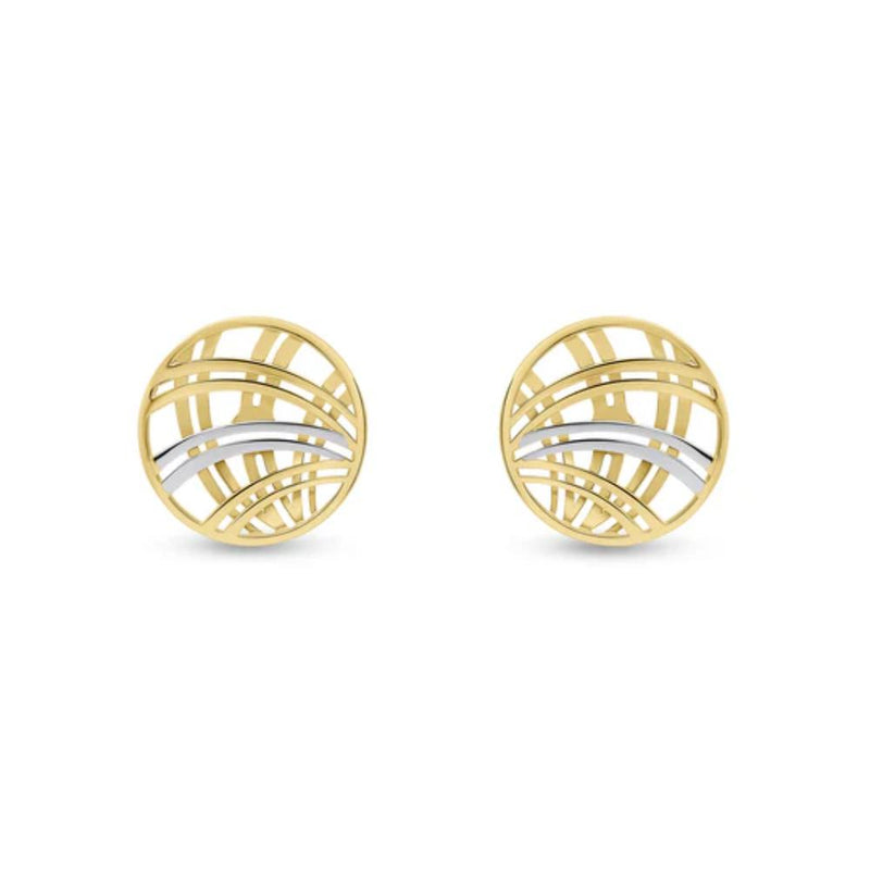 9ct Two Tone Gold Round Latticework Stud Earrings