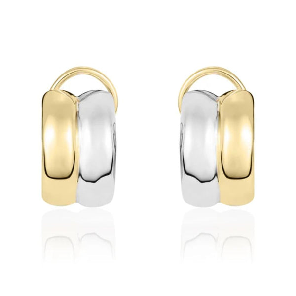 9ct Two Tone Tone Two Row Curve Clip Stud Earrings