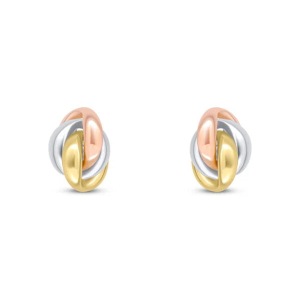 9ct Three Tone Gold Knot Stud Earrings
