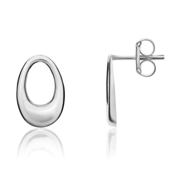 9ct Gold Open Flat Oval Stud Earrings