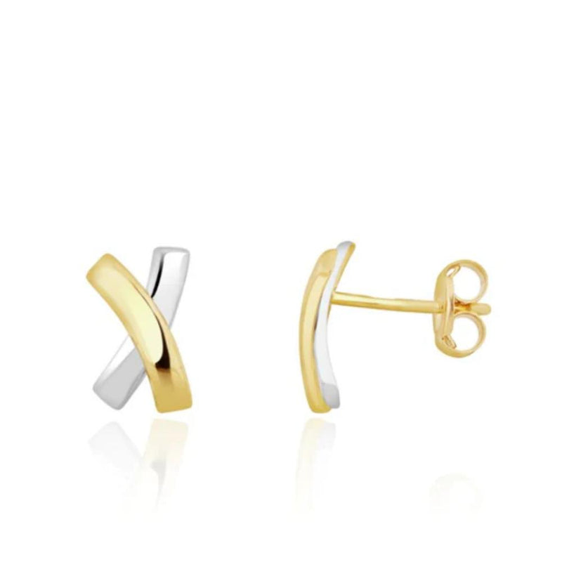 9ct Two Tone Gold X Stud Earrings