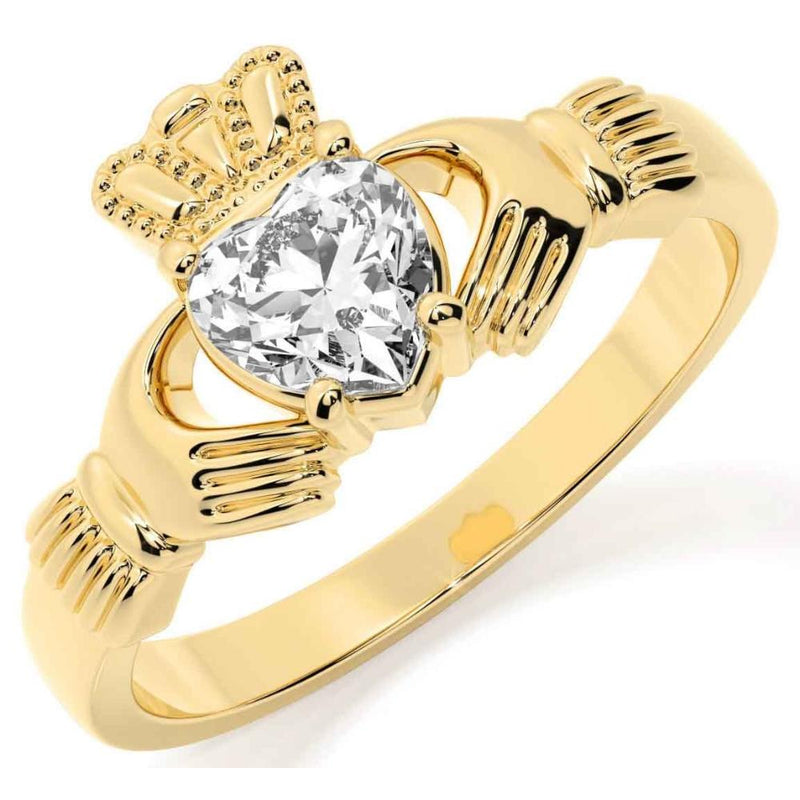9ct Gold Coloured Stone Claddagh Ring