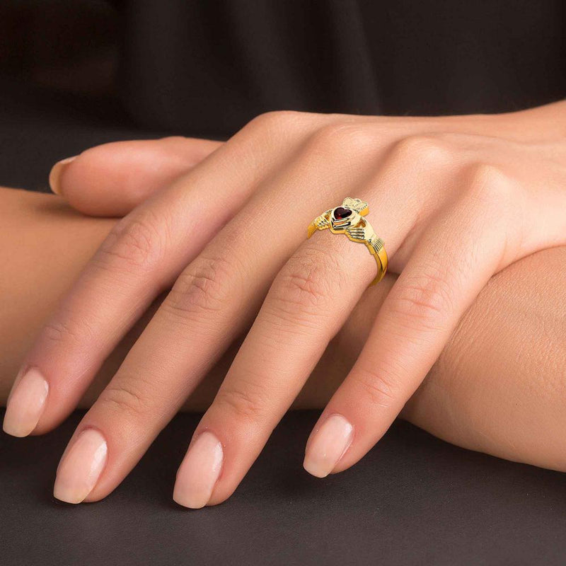 9ct Gold Coloured Stone Claddagh Ring