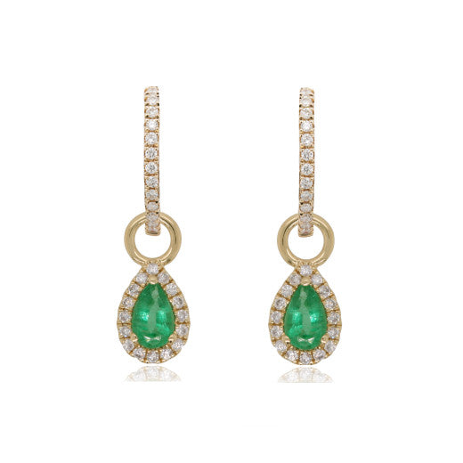 9ct Gold Diamond Hoop & Pear Emerald Drop Earrings