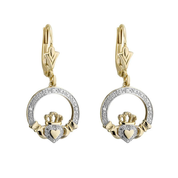 9ct Gold Cubic Zirconia Claddagh Drop Earrings