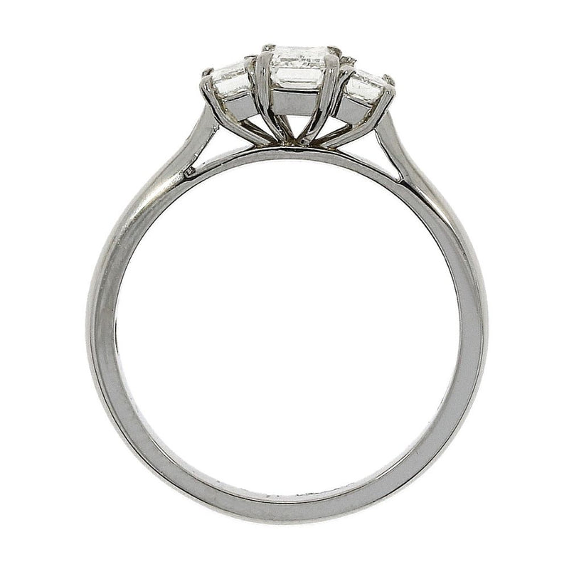 Platinum Three Stones Emerald Cut Diamond Ring