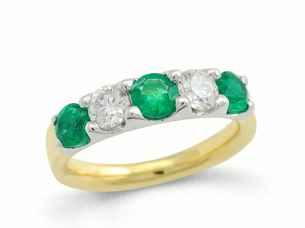 18ct Two Tone Gold 0.70ct Diamond & 1.15ct Emerald Ring