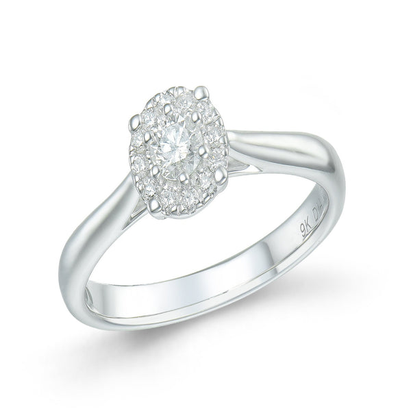 9ct White Gold Cluster Diamond Ring