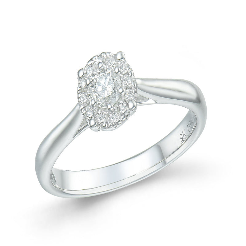 9ct White Gold Cluster Diamond Ring