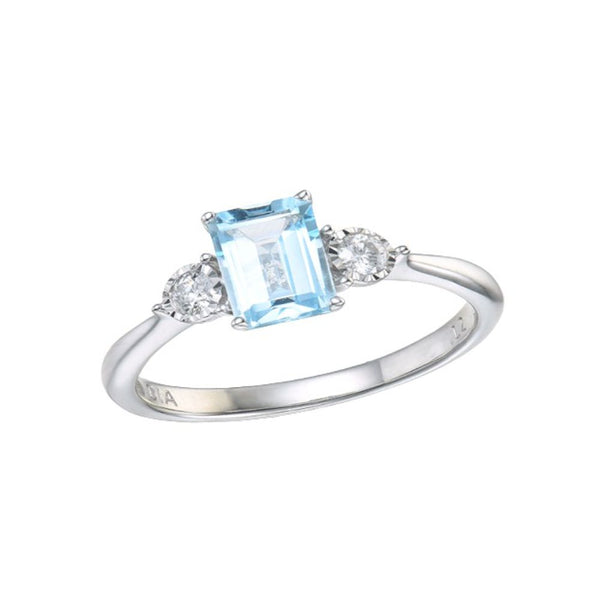 9ct White Gold 0.12ct Diamond & 1.25ct Aquamarine Ring