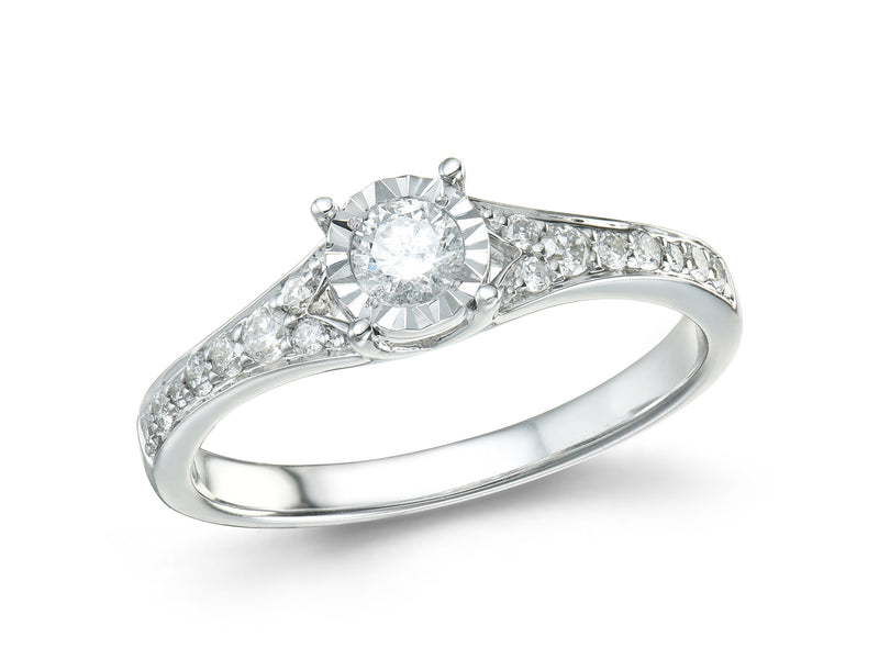 9ct White Gold Solitaire and Channel Band 0.33ct Diamond Ring