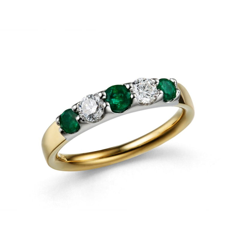 18ct Gold Diamond & Emerald Five Stone Ring
