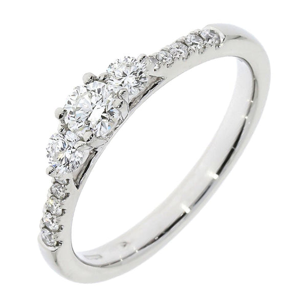 18ct Gold Three Stones Diamond with 0.10ct Diamomd Shoulders Ring