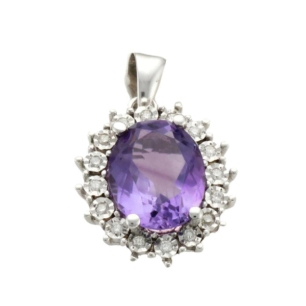 9ct White Gold Oval Amethyst & Diamond Necklace
