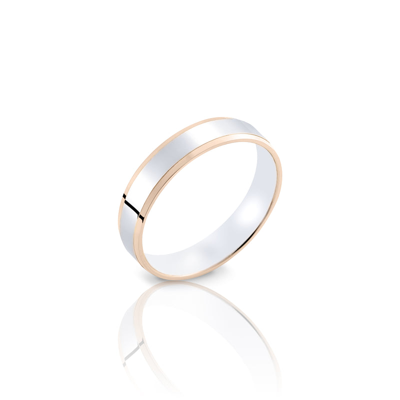 18ct Two Tone Gold Bevelled Edge Wedding Ring