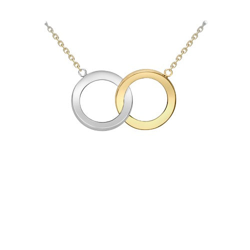 9ct 2 Tone Gold 14mm Linked Bevelled Rings Necklace