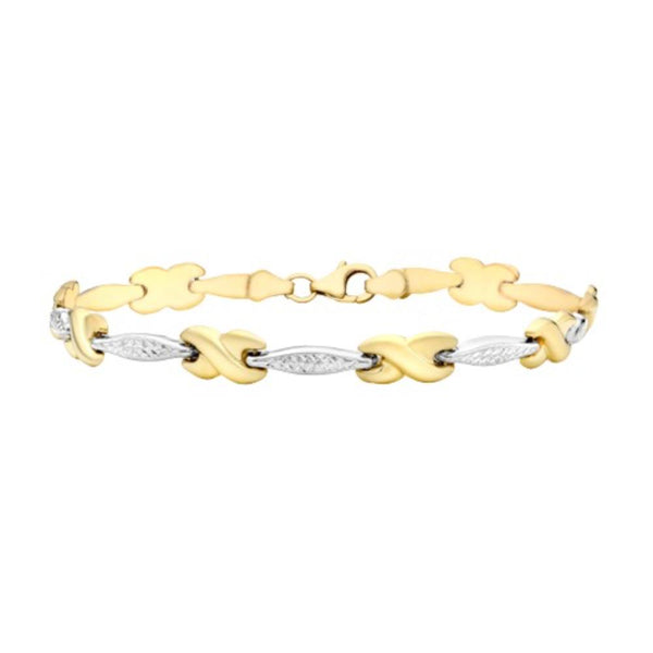 9ct Two Tone Gold Diamond Cut Kiss Bracelet