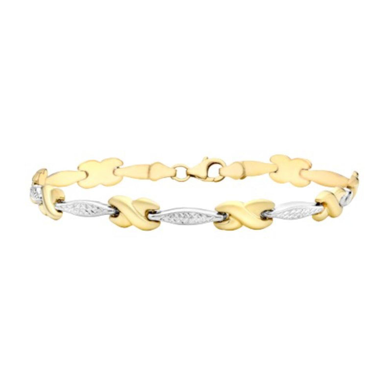 9ct Two Tone Gold Diamond Cut Kiss Bracelet