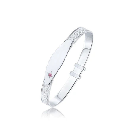Sterling Silver Claddagh Pink Cubic Zirconia Round Baby Bangle