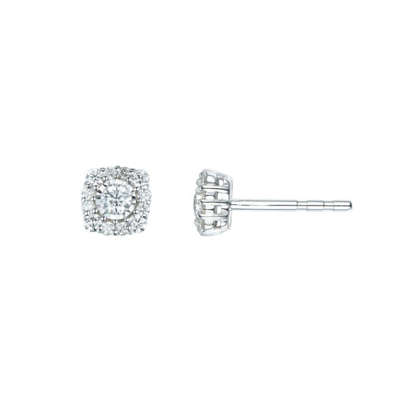 9ct White Gold Diamond Halo Stud Earrings