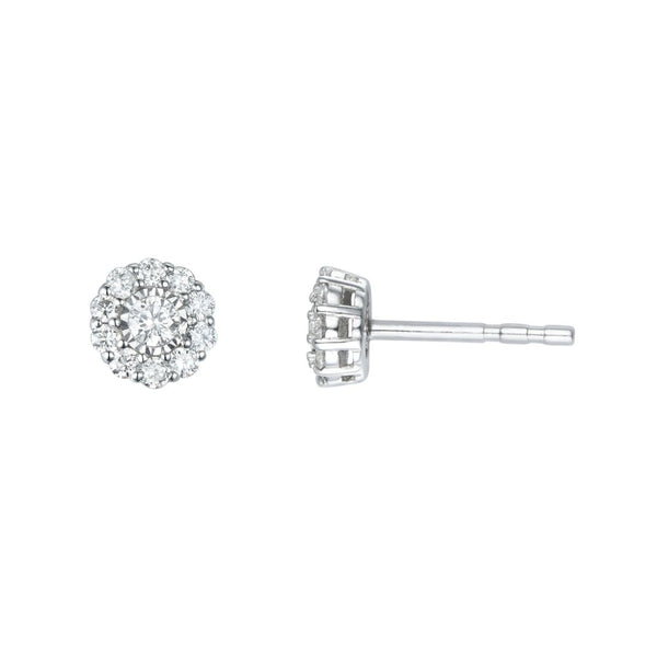 9ct White Gold Diamond Halo Stud Earrings