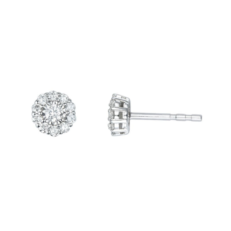 9ct White Gold Diamond Halo Stud Earrings