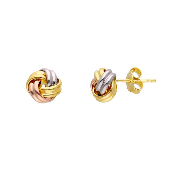 18ct Three Tone Gold Round Knot Earrings