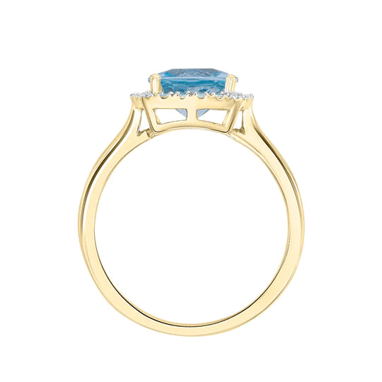 9ct Gold Cushion 0.74ct Aquamarine & 0.10ct Diamond Ring